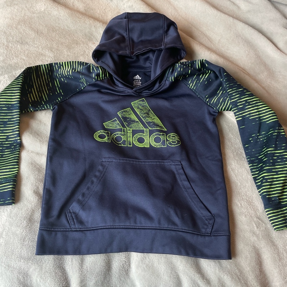 Adidas Kids Navy Hoodie with Lime Accents